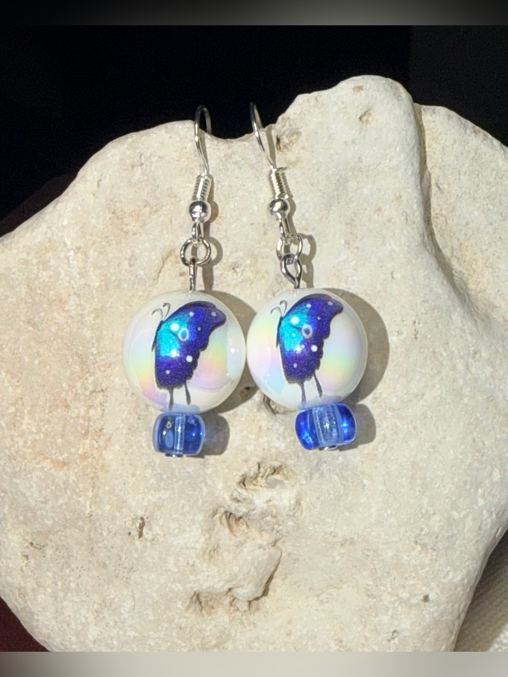 ✨Handmade✨Blue Butterfly Glass Dangle Earrings - Hypoallergenic
